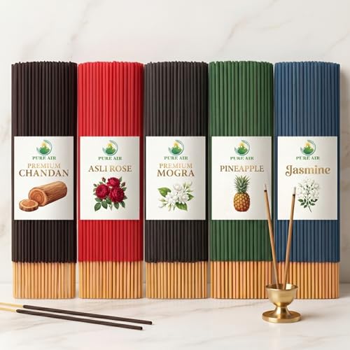Image of PURE AIR Premium Organic Agarbatti Combo Pack of 5 Chandan,Asli Mogra,Pineapple,Jasmine (400 g, Set of 5)