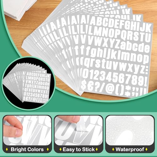 Image of Qilery 32 Sheets 1 Inch Letter and Number Stickers Self Adhesive Vinyl Letters Alphabet Stickers Big Font Letters Number Tags for School Classroom Home Mailbox Decor (White)