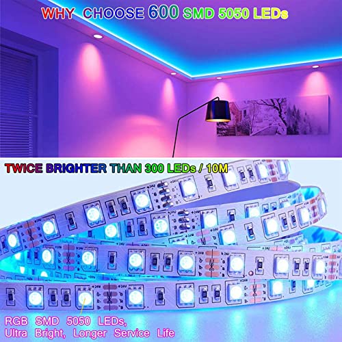 Image of 5050 10M 600Leds RGB 60leds /m SMD Non-Waterproof Color Changing Led Strips Light Kit +44 Key IR Remote+24V AC Power Supply for Home Lighting and Kitchen Decorative