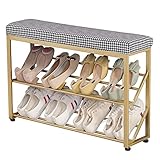 Shoe Rack 3 Layer Metal e, Entryway Shoe Bench with Soft Cushion Seat, Free Standing Shoe Shelf for Hallway, Living Room, Laundry, Closet