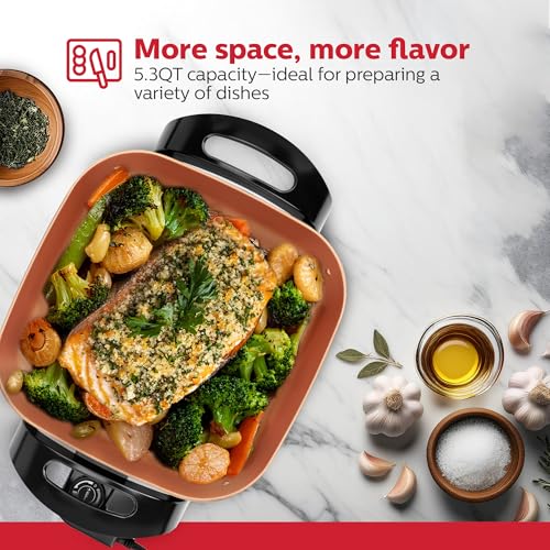Holstein Housewares 12-Inch Electric Skillet - 1400W Electric Pan with Adjustable Temperature Control, PFOA-Free Non-Stick Coating, Cool-Touch Handles, Multi-Function Cooker, Copper & Black by Holstein Housewares - Image 2