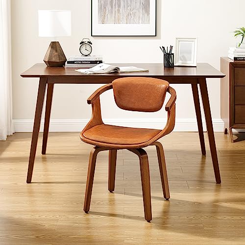 Art Leon Desk Chair No Wheels, Mid Century Modern Swivel Accent Chair, Faux Leather Home Office Desk Chair For Small Spaces Living Room Bedroom, Brown #TOP4