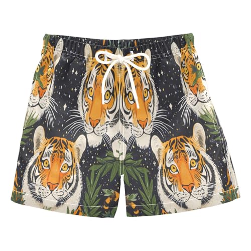 Jucciaco Boys Beach Board Shorts Tiger Cool Animal Quick Dry Swim Trunk Swimwear for Kids Multicolor