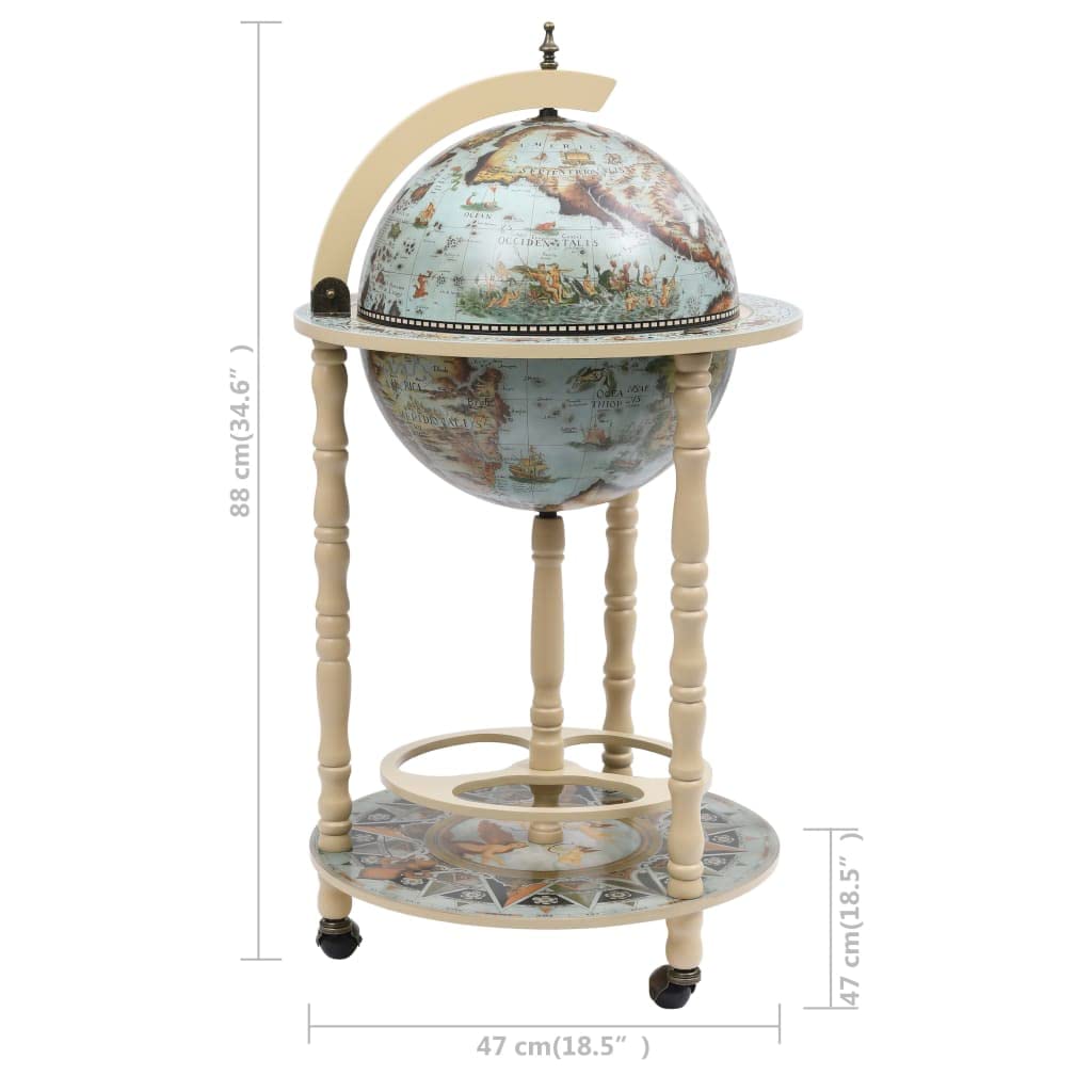 vidaXL Minibar a Forma di Globo con Supporto Elegante Robusto Moderno Cantinetta Portabottiglie Bicchieri da Tavola Blu Legno di Eucalipto