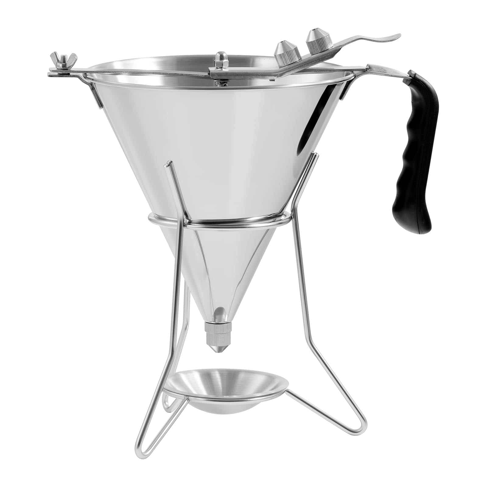 Royal Catering RC-OF04 - Embudo (1,8 L, acero inoxidable, apertura dosificadora, soporte de 4,5,6 mm, con bandeja colectora)