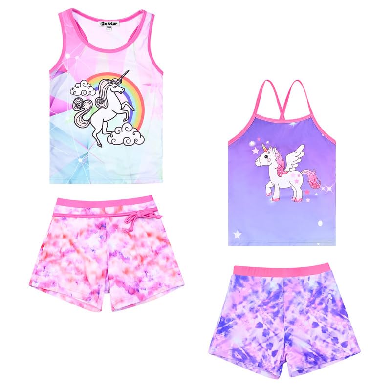 Jxstar 2-Pack Girls 2-Piece Swimsuits Bathing Suits Unicorn Mermaid Swimwear Tankini