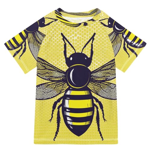 Boys Short Sleeve T-Shirts Bees Insect Funny Yellow Rashguard Kids Swim Shirts Sun UPF 50+