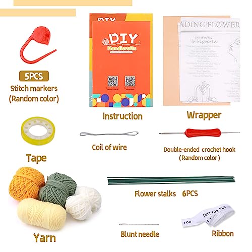 Socnitc Beginner Crochet Kit Yellow Bouquet Crochet Kit With Yarn Balls Knitting Starter Kit For Beginners With Instruction Tutorial And Video Tutorials #TOP1