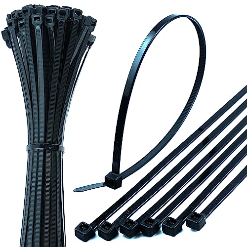 Cable Ties - 100 pcs Black Zip Ties for Secure Cable Management - Heavy Duty Cable Ties Up to 54.4 kg Tensile Strength - 200 x 4.8 mm Nylon Tie Wraps with Auto-Locking Mechanism - Just Cable Ties