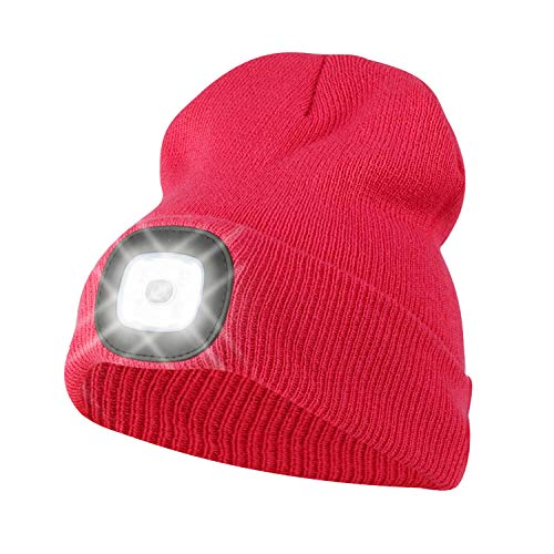 TAGVO USB Nachladbare LED Mütze-Kappe, Beleuchtung und Blinkende Warnungs-Arten 8 LED, einfache Installation Schnellverwendbare Scheinwerfer-Mütze, Kind Unisex-Winterwärmer-Strickkappe