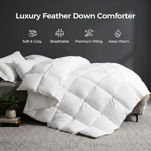 UNIKOME Lightweight Goose Feather Down Fiber Comforter King Size, Duvet Insert with Soft Downproof Cover for Summer/Hot Sleepers, Hotel-Luxury Fluffy Bed Comforter with Corner Tabs (104"X88", White) by UNIKOME - Image 3