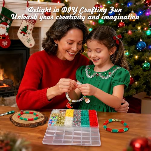 Image of Redtwo Christmas Beads for Bracelets, 3000 Pcs Clay Beads Bracelat Making kit Golden Beads Christmas Crafts Decorations Charms for Jewelry Making, Gifts for Teen Girls Age 6-12