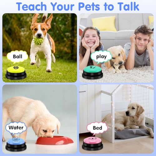 vsshe Buzzer mit Aufnahmefunktion, Haustier Talking Training Antwort Buzzer, 4 Farben Buzzers Aufnahmefähige Tasten für Hund Interaktion, 30 Sekunden Aufnahme&Wiedergabe Intelligenzspielzeug für Hunde