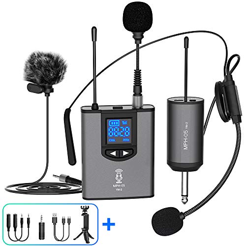 UHF Wireless Microphone System Headset Mic/Stand Mic/Lavalier Lapel Mic with Rechargeable Bodypack Transmitter