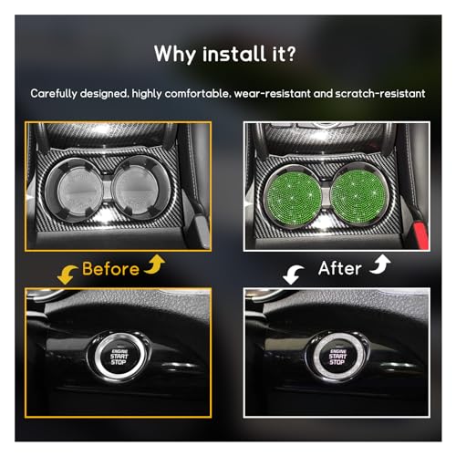 Image of Ziciner 2 Pack Bling Car Cup Holder Coaster, Anti-Slip Auto Insert Coaster with Start Stop Button Cover, Universal Shiny Crystal Vehicle Interior Accessories for Women and Girls (Light Green)