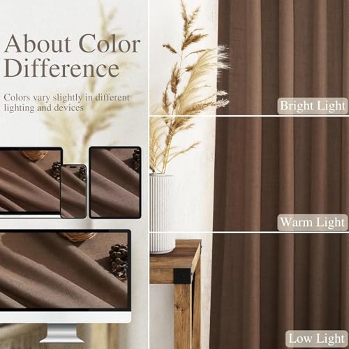 Image of Nanspring Extra Long Linen Curtains 144 Inch for Living Room Caramel Brown