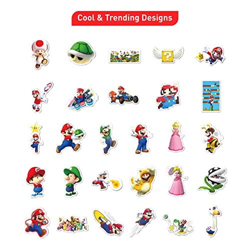 Image of FlyBuyHub Super Mario Aesthetic Vinyl Journal Stickers for Phone Case, Laptop, Notebook, Water Bottle, etc. Set of 50 Glossy and Waterproof Stickers