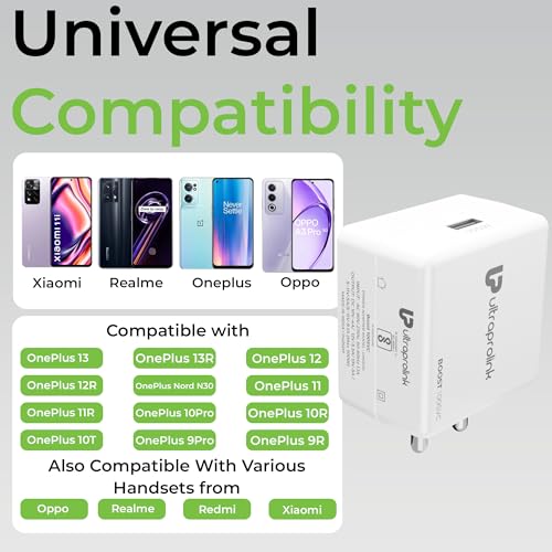 Image of UltraProlink Boost 100SVC|100W SUPERVOOC Charger with Type-C Cable| Compatible with Oneplus, Oppo, Realme, Redmi,Xiaomi|1m USB A-C TPE Cable| Supports Dash, Warp, Vooc, SuperVooc,Dart|UM1201|White