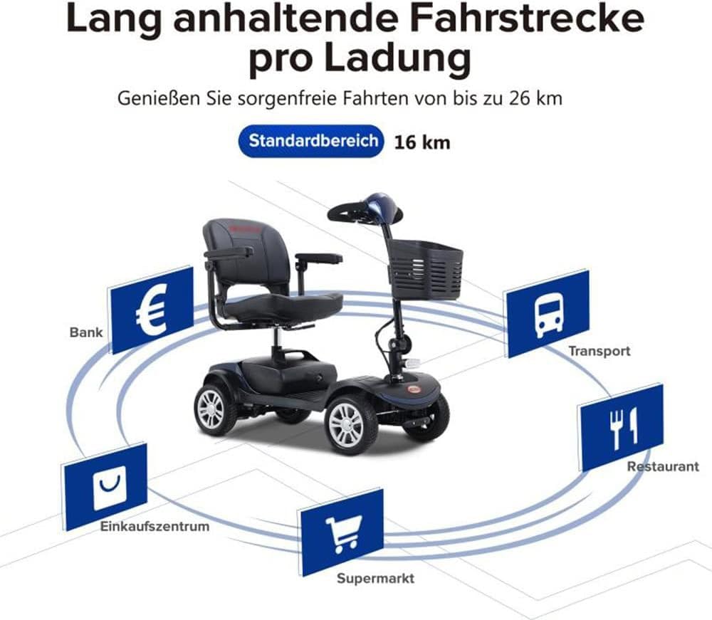 Scooter Électrique pour Personnes Handicapées, Moto Électrique 4 Roues Style Rétro pour Personnes Âgées Handicapées 250 W 6 Km/H A
