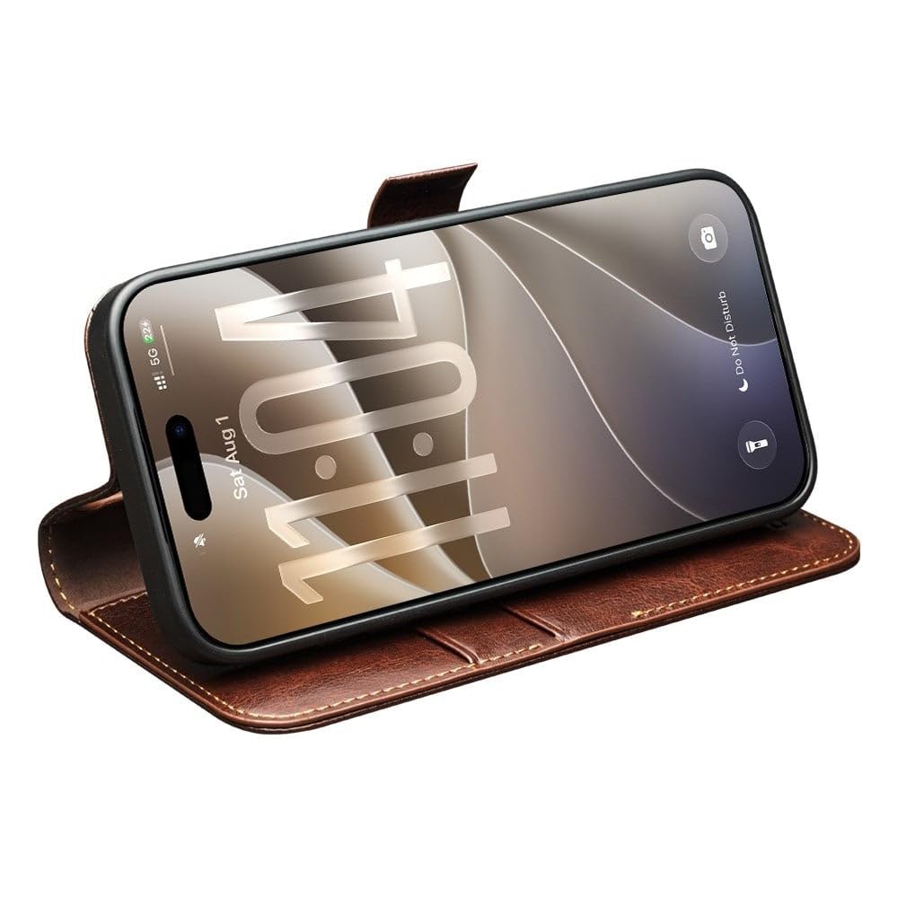 Qialino Compatible avec iPhone 18 Pro Max/Compatible avec iPhone 17 Pro Max Étui - Étui à rabat en cuir - Fermeture magnétique - Marron foncé