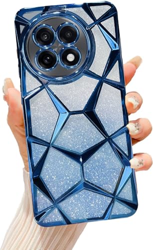 Image of VONZEE Gradient Glitter Case for One Plus 13R, Luxury Electroplated 3D Cube, Diamond Bling Shiny Soft TPU Clear Shockproof Women Girls Protective Oneplus 13R Phone Cover (Blue)