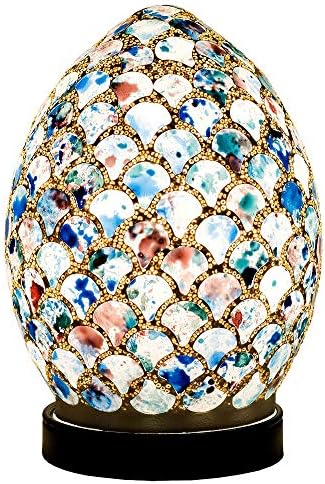 Britalia LED Blue Mosaic Tile Vintage Egg Table Lamp 20cm | 470 Lumen Warm White LED Lamp Included | Desk Light