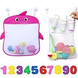 JOJOOKIDS Bath Toy Storage Set of 2 + 10 Eco-Safe Foam Numbers | Bath Toy Organizer Mesh Net Shower