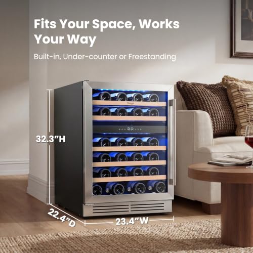 Image of Yeego 24 Inch Dual Zone Wine Fridge with 52 Bottle, Left-Hinged
