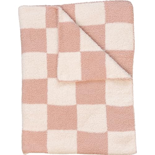 Image of Mebie Baby Pink Checkered Plush Baby Blanket 30x40 - Soft, Lightweight, Breathable | Available in Two Sizes