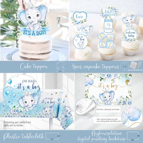 Hycsanbao BLUE ELEPHANT Baby Shower Party Supplies, It'S A Boy Backdrop Tablecloth Elephant Balloon Arch Baby Box Mom To Be Sash Dad To Be Pin thumb #5