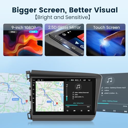 Image of 2G+64G Car Radio Stereo for Honda Civic 2012-2015 with Wireless CarPlay /Android Auto, 9 Inch HD Touch Screen Android 15 Head Unit GPS WiFi Bluetooth FM /RDS EQ HD Backup Camera