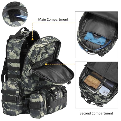 Image of CVLIFE Tactical Backpack Military Army Rucksack for Men Women 60L Large Survival 3 Day Bug Out Pack Detachable Molle Bag (Shadowstand)