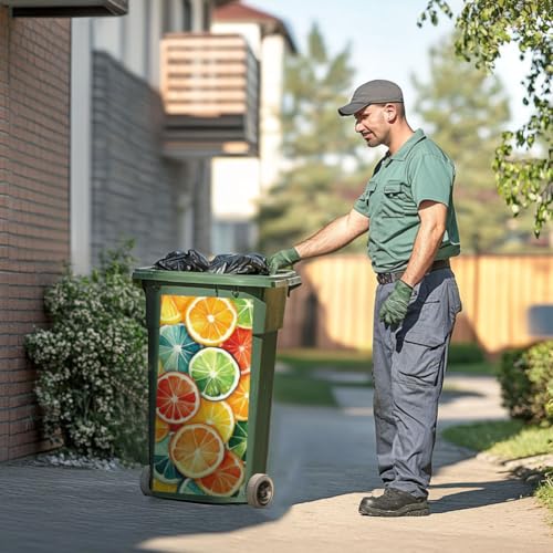 Image of Peacoblue Wheelie Bin Stickers 2 Sheets Lemon Slices Sticky Dustbin Stickers Decals, 15 inch x 32 inch Waterproof Large Wraps for Trash Cans Bins Fridges Door Wall Garden Outdoor Indoor Patio Decor