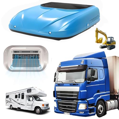 Nuevo aire acondicionado de techo de 12 V 24 V para camión o autocaravana, 2000 W, refrigeración rápida de 8 minutos para todo el vehículo con indicador de temperatura (12 V azul)