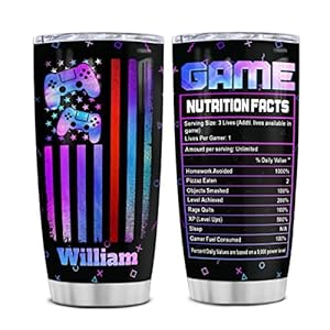 wowcugi Gamer Tumbler Personalized Game Nutrition Facts American Flag Tumblers Stainless Steel 20oz 30oz Coffee Mugs…