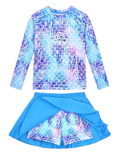 Image of Snowheart Girls Rash Guard Swimsuit Set Long Sleeve Bathing Suit Two Piece 3-12 Years