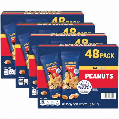 PLANTERS Salted Peanuts, 1 oz. Bags (192 Pack) - Snack Size Peanuts with Sea Salt &amp; Simple Ingredients - Convenient Snacking - On the Go Snacks - Kosher