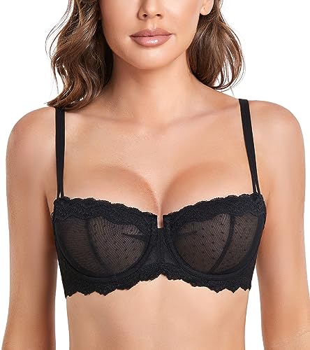 DotVol Women's Push Up Unlined Lace Sheer Underwire Multiway Everyday Bra