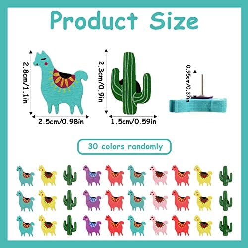 Wooden Push Pins Alpaca Cactus Clips Drawing Pins Decorative Paper Clips for Photos Wall Maps Cork Boards Notes Photo Bulletin Pinboard Random Pattern in Offices Schools Home(30 pcs)