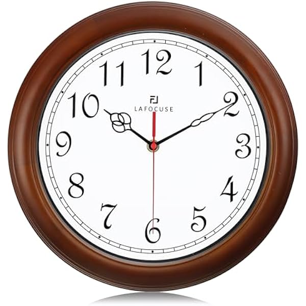 Lafocuse 30 cm Zegar ścienny w stylu vintage z ramą z masywnego drewna, bez odgłosów tykania, brązowy, bezgłośny zegar ścienny, drewniany, wysokiej jakości, zasilany bateriami, analogowy, dekoracyjny