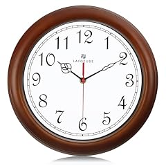 Lafocuse 12 Inch Silent Solid Wood Wall Clocks Battery Operated, Analog Brown Wall Clock for Living