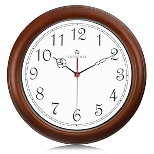 Lafocuse 30cm Reloj de Pared Madera Maciza Vintage, Silencioso Clasico Marrón Reloj Cocina Pared, Retro Decorativo para Salon Cocina Dormitorio Oficina