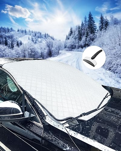 BIQIQI Car Windshield Cover, Car Windscreen Cover Magnetic Snow Cover Winter Windscreen Protector Thick Front Window Cover - Snow Ice Frost Sun UV Dust Full Protection Car Cover for Most Cars SUVs