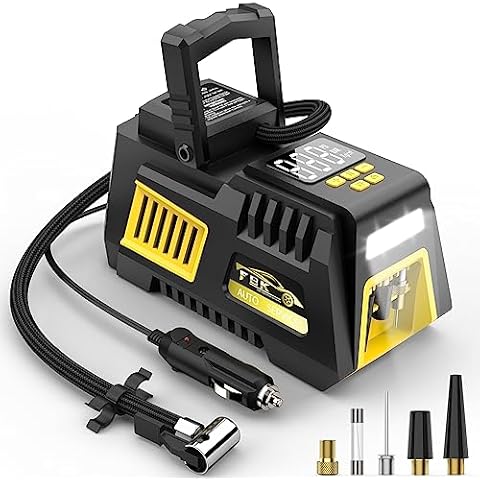 Portable Tire Inflator Digital Air Compressor 12V DC Tire Air Pump Car Accessories with Auto Shut-Off Function, Emergency LED Light, Carrying Case, Set of Nozzle Adaptors for Car, Motorcycle, Bicycle Cover