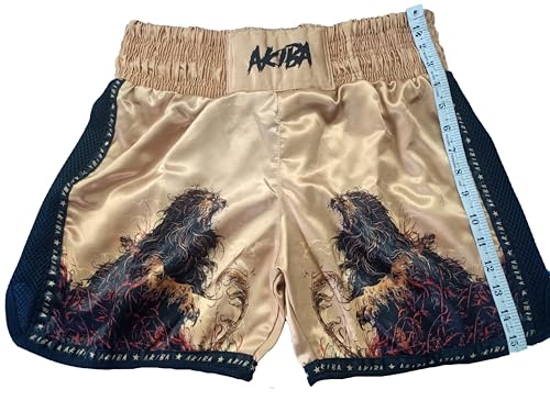 Image of AKIBA Muay Thai Shorts Satin Boxing Fight Training Shorts with Elastic Waistband and Side Slits for Ring Sparring and Gym Sessions Tribal Print