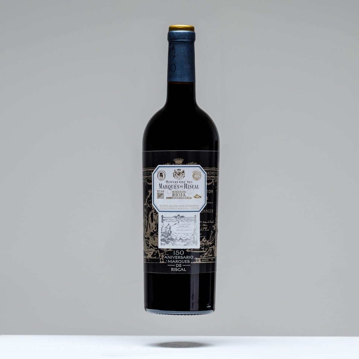 Marqués de Riscal 150 Aniversario, Vino tinto, Denominación de Origen Calificada Rioja, Variedad Tempranillo, 32 meses en barrica francesa, Botella individual 750 ml