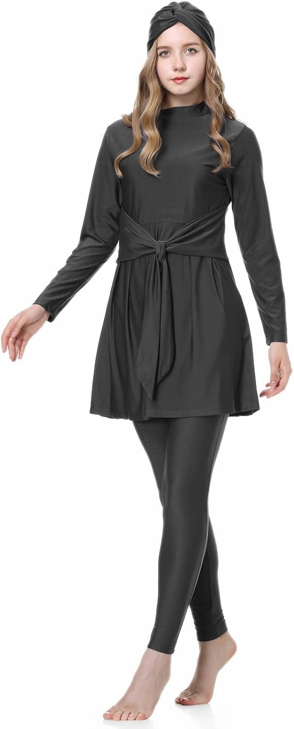 Womens One Piece Swimsuits Modest Muslim Rash Guard Long Sleeve Bathing Suit Dress Full Coverage 2 Pieces Swimwear