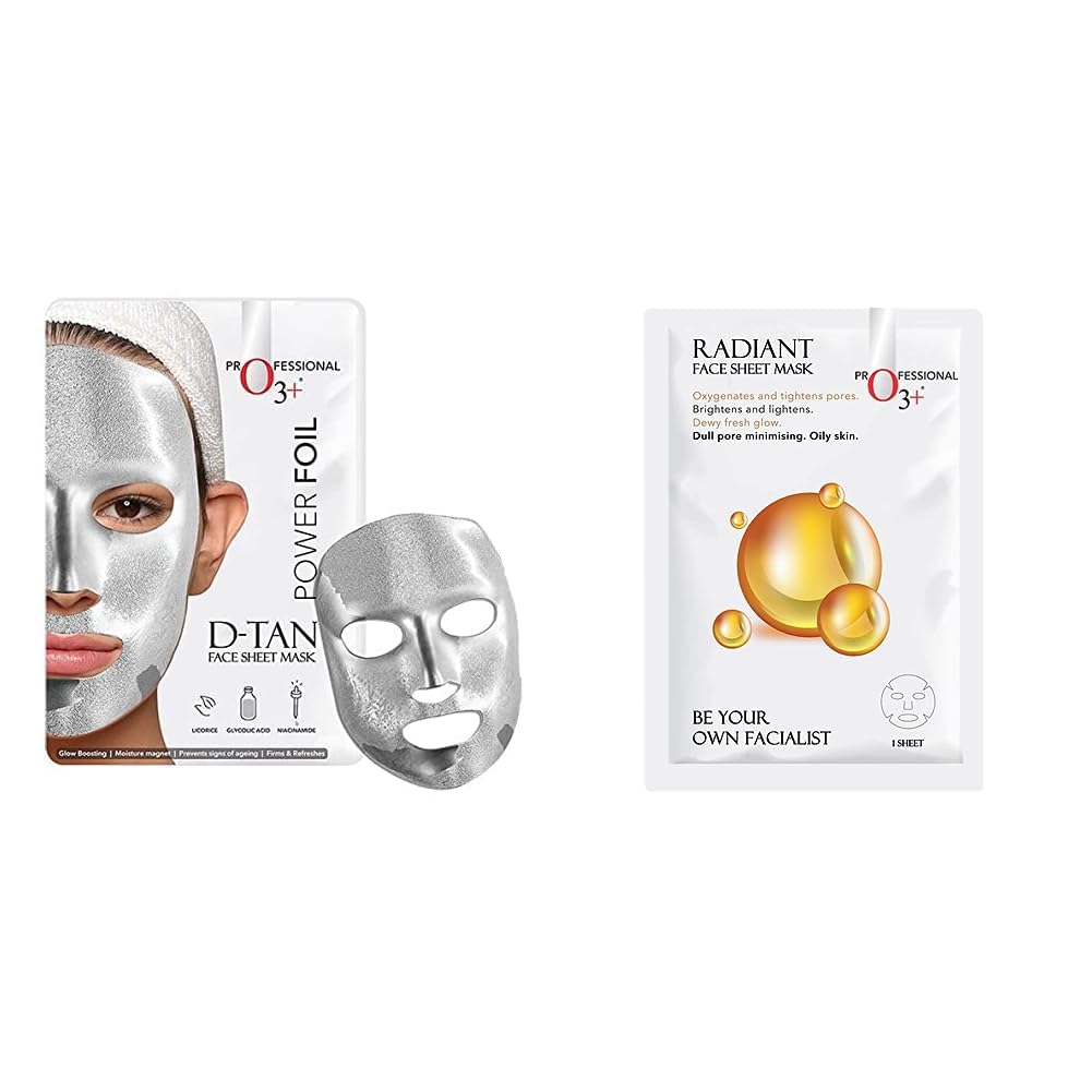 O3+ Power Foil D-Tan Face sheet mask for Skin Brightening Face Mask 20 ml & O3+ Facialist Radiant Face Sheet Mask (30g) Combo-image-5