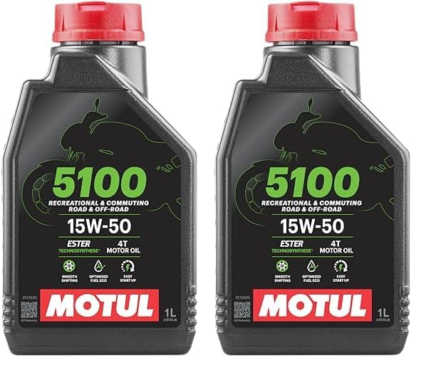 Motul 104080 5100 4T Hybrid 15W-50 API SM Technosynthese Semi Synthetic Engine Oil for Bikes (1 L) (Pack of 2)