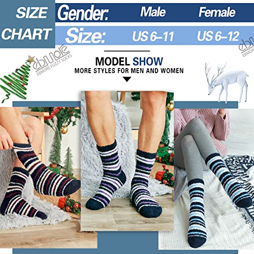 Ebmore Fuzzy Socks For Men & Women Slipper Fluffy Warm Winter Non Slip Skid Thick Cozy Sleep Socks With Grips Cabin Soft Stocking Stuffers Christmas Gift Socks(Stripe (6 Pairs)) #TOP1